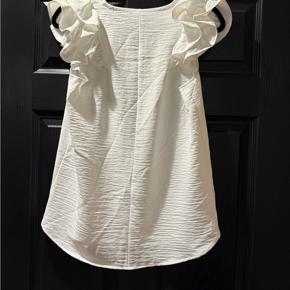 White Ruffle Sleeve V-Neck Top - Picture 7 of 9